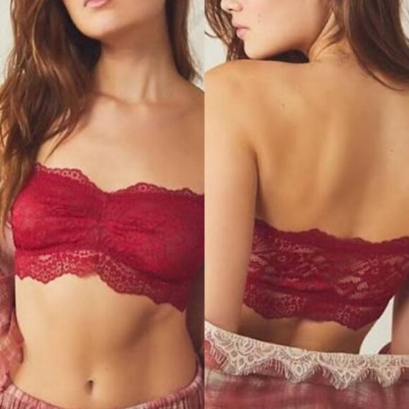NWT 𝅺Free People Lacey Looks Bandeau Bra Top Burgundy Size Small Bohemian‎ Boho - Picture 2 of 4